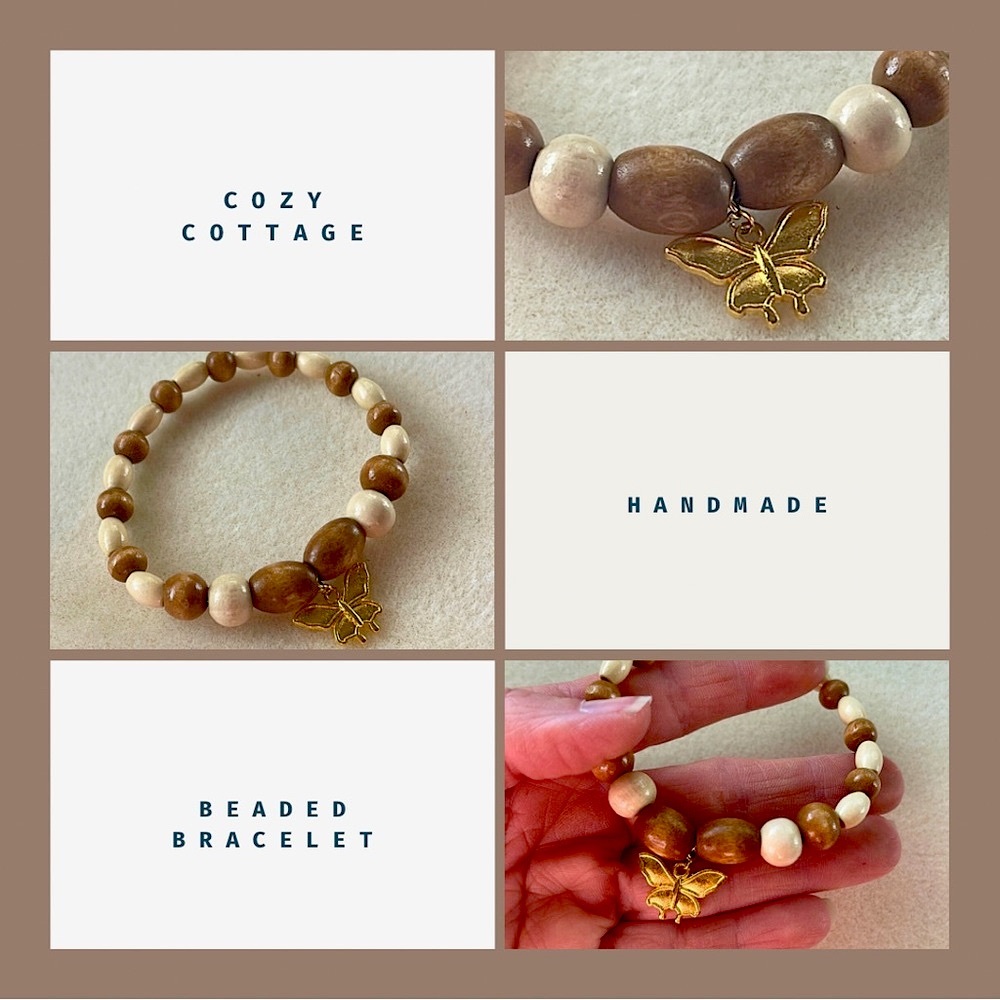 Handmade Beaded Bracelet With Butterfly Charm by Cozy Cottage Boutique